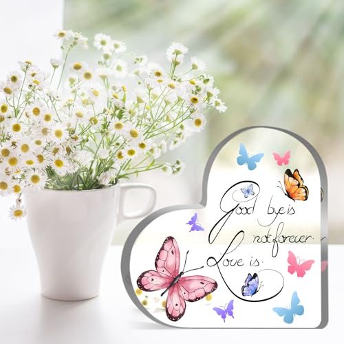 Sympathy Memorial Gifts for Loss Loved One Bereavement Remembrance Paperweight Keepsake for Loss of Mom Dad Condolence Memorial Table Home Butterfly Decorations - color: Goodbye not forever