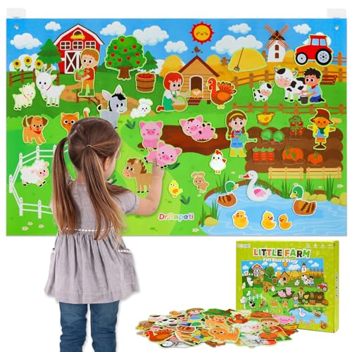 Dr.Rapeti 43x28 inch Felt Story Board Set, 41Pcs Animals Flannel Board | Education Toy, Felt Animals, Animals Felt Board Set, Preschool Learning Interactive Storytelling Teaching Play Activity Kits