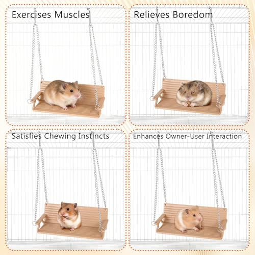 Wooden Chinchilla Hammock with Metal Hooks, Indoor Cage Bench Swing,Hanging Rest Stand & Exercise Toy, Small Animal Cage Accessories for Chinchillas, Rabbits, Guinea Pigs