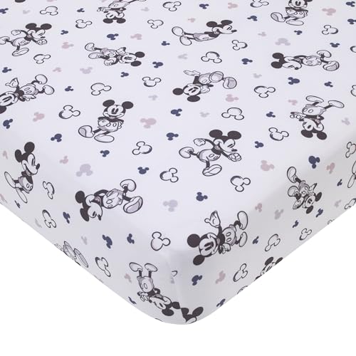 NoJo Disney Mickey Mouse Gray, Black, and White Super Soft Nursery Fitted Crib Sheet - color: Mickey Mouse Gray, Black, and White, size: Crib