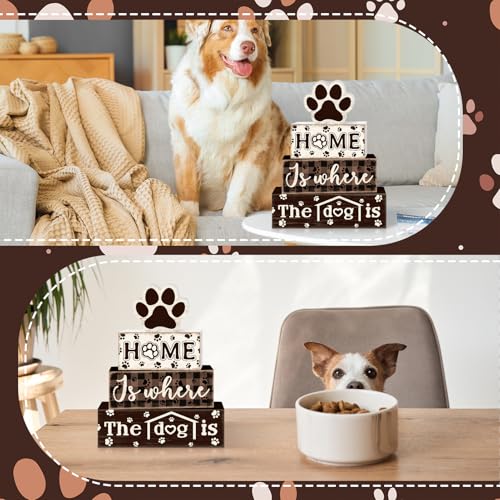 Tiered Tray Decor Set, 4 Pcs, Wooden, for Home Kitchen, Dog Paw | Rustic Distressed, Farmhouse Rustic Summer Coffee Table Centerpieces Office Decorations - style: Dog Paw
