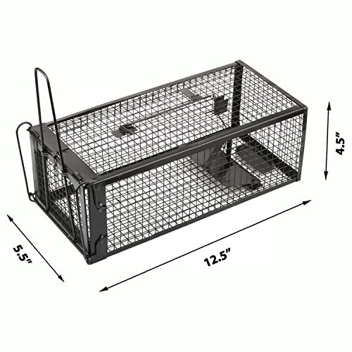 2-Pack Rat Traps Humane Live Mouse Vole Chipmunk Trap Cage (Black) | For Indoors and Outdoors, Catch and Release - color: Black
