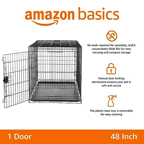 Amazon Basics Portable, Foldable Metal Wire Dog Crate with Removable Tray, Divider Panel, Easy to Assemble, for Large Dogs, 48 x 30 x 32.5 in, Black - size: 48 x 30 x 32.5 in, style: Single Door w/ Divider