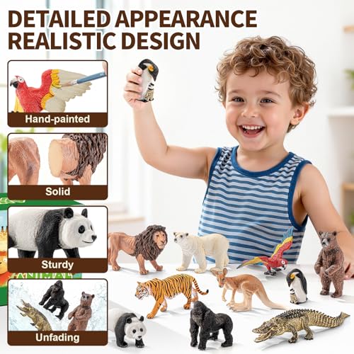 Large Safari Animals Figures Toys Wild Zoo Animal Figurines | Realistic Jungle Zoo Animal Set for Kids, with Kangaroo, Gorilla, Grizzly bear, Crocodile, Polar Bear, Penguin, Tiger, Panda - style: 10PCS Zoo Animal