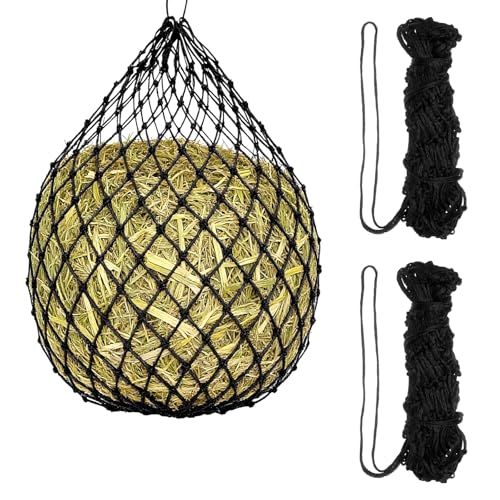 Slow Feeder Hay Net, 40" Length 2" Holes Strong Load-Bearing, Nylon Slow Feed Bag Hay Feeder, (Black, 2 Pcs), Intended for Horses/Goats/Trailer/Stall - color: Black