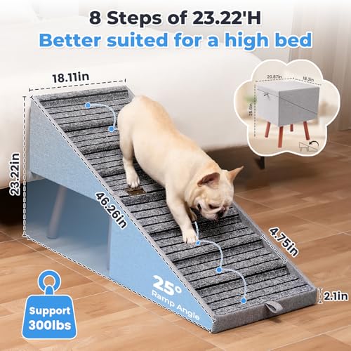 2-in-1 Ottoman Pet Stairs Dog Stairs for Small Dogs (8-Steps) | Dog ramp for Couch Wooden Pet 8 Steps for Puppy Senior Injured Dogs Non-Slip Foldable - size: 8-STEPS