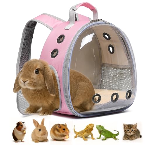 Bunny Carrier, Guinea Pig Carrier,Small Animal Carrier Backpack for Rabbit,Bearded Dragon, Lizard,Hamster,Kitten. Breathable Pet Travel Cage Bag (Pink) - color: Pink