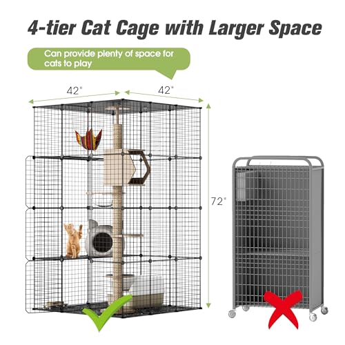 Cat Cages Playpen Indoor, 4 Tier Large Cat Crate Cat Enclosure for Cats, Metal Guinea Pig Cages,Wire Ferret Cage Catio for Kitten,Rabbit,Bunny,Chinchilla,Iguana - size: Non-Wheeled 4-Tier(Stable)