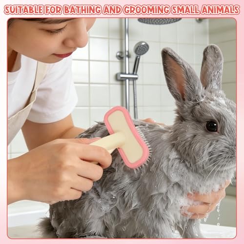 3Pcs Rabbit Brush Bunny Grooming & Flea Comb, Practical Animal Brush for Groomings, Soft Silicone Small Animal Massage Comb, Bunny Grooming Kit Suitable for Cats Puppies & Other Pets - color: 1pc/pink-Flea brush