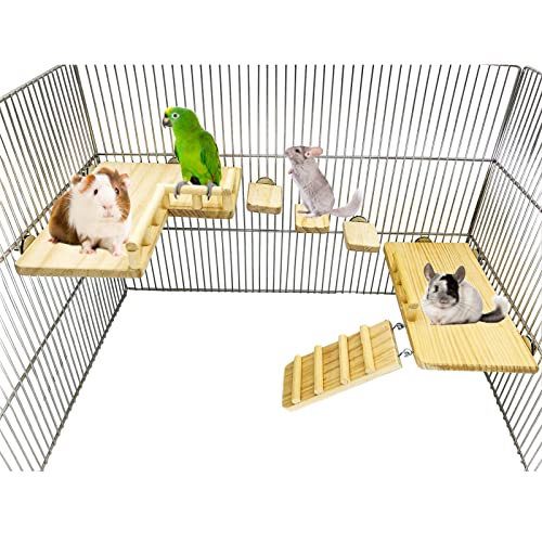 Wooden Platform with Ladder, Pet Activity Structure, Bird, Chinchilla, Guinea Pig, Hamster, Rat Cage Accessories