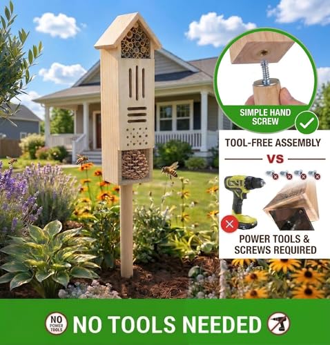 Wooden Insect House, Insect Hotel for Bugs, Bees, Butterflys, Ladybirds, Natural Beneficial Insect Habitat for Garden and Yard