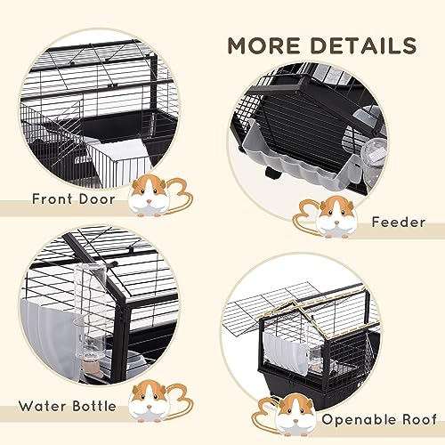 PawHut Small Animal Cage with Foldable Run Area, Rolling Bunny Cage, Guinea Pig Cage, Hedgehog Cage with Water Bottle, Water Bowl, and Ramps, 35" L | Guinea Pig Hutch, Hedgehog Cage, Water Bottle, Water Bowl, Ramps - size: 50.5"L x 34.8"W x 22.0"H