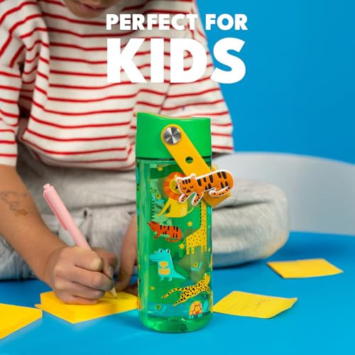 Elemental Water Bottles for Kids - Splash Kids Water Bottle for School with Fun Charm Handle - BPA Free Tritan Plastic Bottle with Straw Leak Proof When Spout is Closed - 18oz - Jungle Friend - color: Jungle Friend