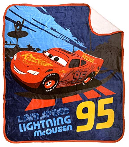 Jay Franco Disney Pixar Cars Lightning McQueen Sherpa Throw Blanket - Measures 50 x 60 inches, Kids Bedding - Fade Resistant Super Soft - color: Blue - Cars
