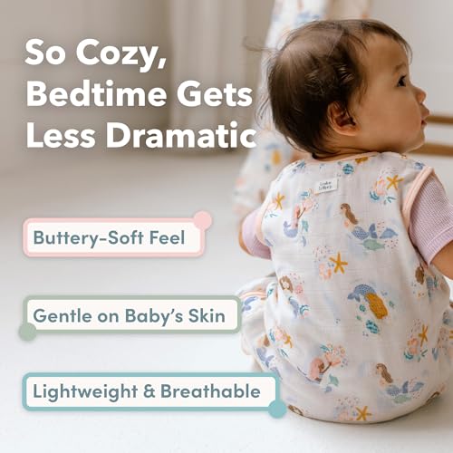 Loulou Lollipop Lightweight Muslin Wearable Baby Blanket Sleeping Bag, Unisex Infant Toddler, 0.5 TOG, 2-Way Zipper Sleepsack - color: Mermaids, size: 6-18 Months