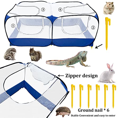 Small Animals Playpen,Reptiles Cage,Chicken Run Coop Chicken Playpen Breathable Transparent Pet Playpen Pop Open Outdoor/Indoor Exercise Fence,Portable Yard Fence (Blue)