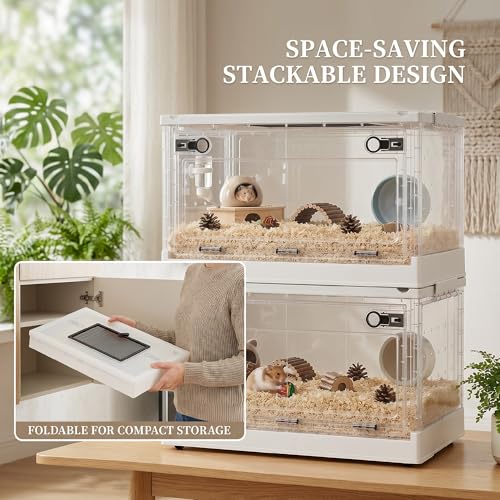 PawHut Hamster Cage Stackable for Dwarf Hamsters 22" x 13" x 12" White | Small Animal Cage, Front Door, Ventilated Gerbil Habitat, for Gerbils, Mice