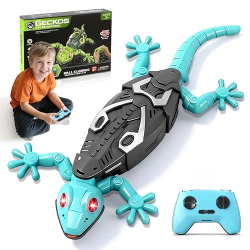 KETIEE RC Wall Crawler Gecko: Wall Climbing Gecko Toy for Kids, Remote Control Climbing Lizard with Led Glowing Eyes, Rechargeable Floor Ceiling Crawling Robot Prank Toy, Gift for Boy Girl 3+Years Old