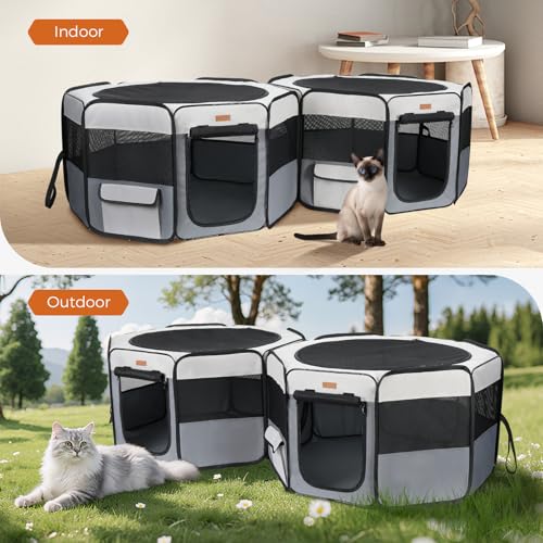 Lekereise 2-in-1 Large Cat Playpen, 65" * 19.7"in Portable Pet Playpen, Dog Playpen Indoor Outdoor for Cats, Puppies, Detachable into 2 Separate Playpens, with a Carry Bag - color: L(65" * 19.7")
