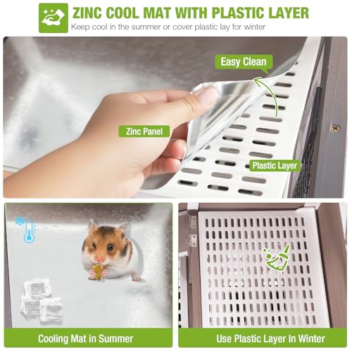 GUTINNEEN Guinea Pig Cages with Anti Chewing Sturdy Plastic Floor and Cool Zinc Plate, Indoor Rabbit Hutch with Hideout and Platform, Elevated Legs Hamster Cage 36.6" L (Brown) - color: Brown