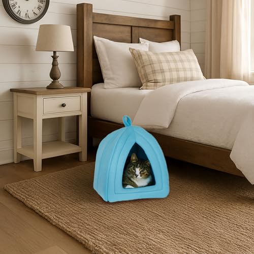 PETMAKER Cat House Indoor Bed with Removable Foam Cushion, Blue | Plush Cat Tent Bed for Small Kittens, Rabbits, Guinea Pigs, and Other Small Animals, Comfortable Cozy Pet Hideaway - color: Blue
