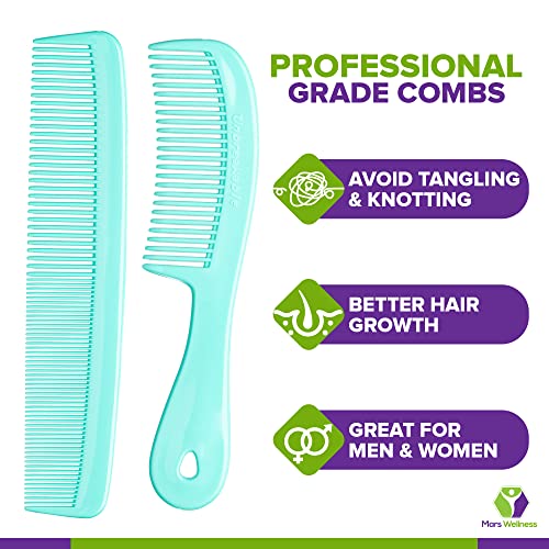 Mars Wellness 4 Piece Professional Green Comb Set for Women, Men -USA MADE | Rat tail, dresser & styling combs for teasing, parting, backcombing & sectioning. Premium grade, barber quality, Green - color: Green, size: 4 Piece Set