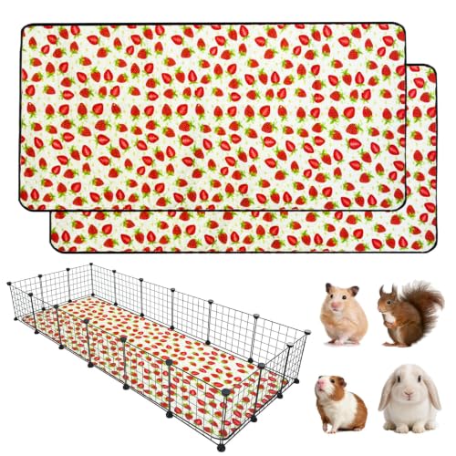 2 Pack Guinea Pig Cage Liners, 36"x 72" Washable Waterproof Bedding for Rabbit, Bunny, Hamster & Small Animals, Reusable Super Absorbent Pee Pads for C&C Cage, Strawberry Print - size: 36x72 inch 2pack