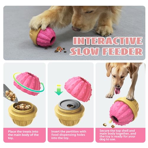 Frozen Treat Dispensing Dog Toy for Aggressive Chewers, Indestructible Chew Toys, Slow Puzzle Feeder for Small Medium Large Breed to Keep Them Busy, Reduces Anxiety, Easy to Clean, Pink - color: Pink