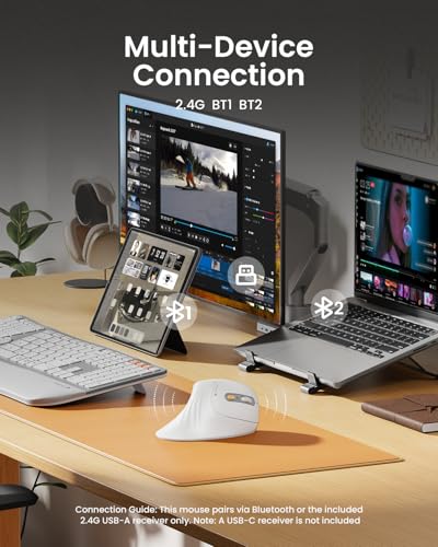ProtoArc EM11 NL Wireless Ergonomic Vertical Mouse, White | 58° vertical design supports a natural wrist posture; connect 3 devices via Bluetooth/2.4G USB-A; 500mAh USB-C rechargeable. - color: White