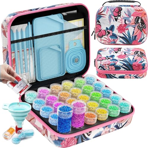 ARTDOT 30 Slots Storage Container for Diamond Art Kits for Adults, Portable Bead Storage Boxes for Diamond Painting Accessories and Tools - color: Pink, size: Small