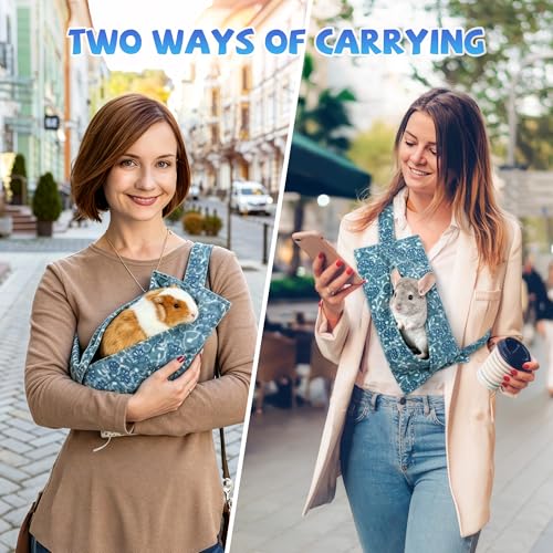 Bearded Dragon & Guinea Pig Carrier Sling, Soft Coral Fleece Bonding Pouch, 2-in-1 Sling & Backpack for Outdoor, Portable Travel Bag for Rabbit, Kitten, Chinchilla & Small Pets (Blue)