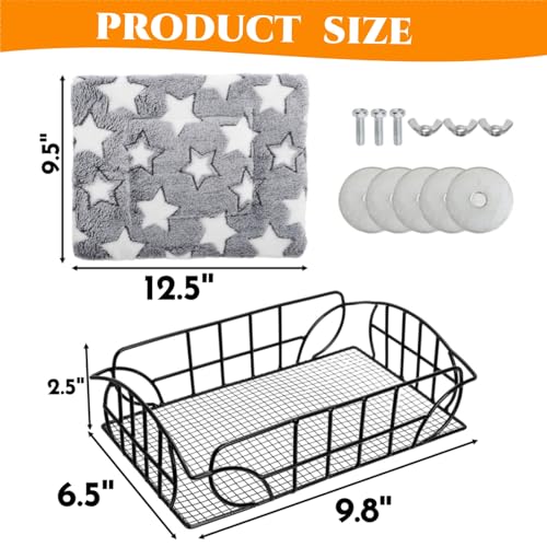 Metal Rat Cage Hanging Platform with Mat, Chew Proof | Rat Hammock Basket Squirrel Cage Bed Platform Accessories, Small Animal Habitat for Hamster, Hedgehog, Chinchilla Pig, Black