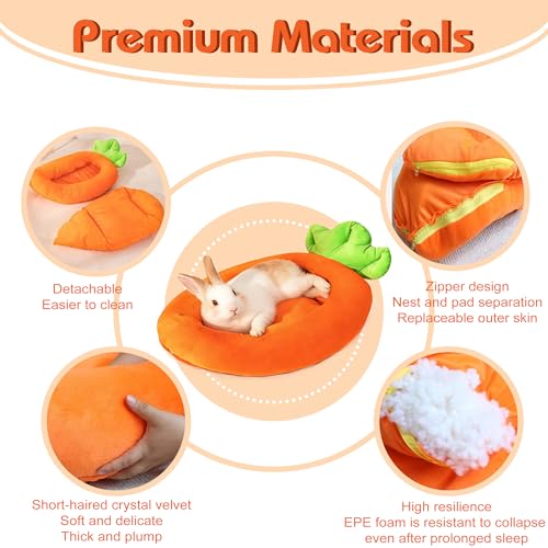 Rabbit Bed Warm Small Dog Cat Sleeping Carrot Banana Beds Bunny Bed Guinea Pig Hideout Bed Thick Soft with Removable Mat,Machine Washable Guinea Pig Cushion (Carrot（18.5 * 11.02 * 3.94）)