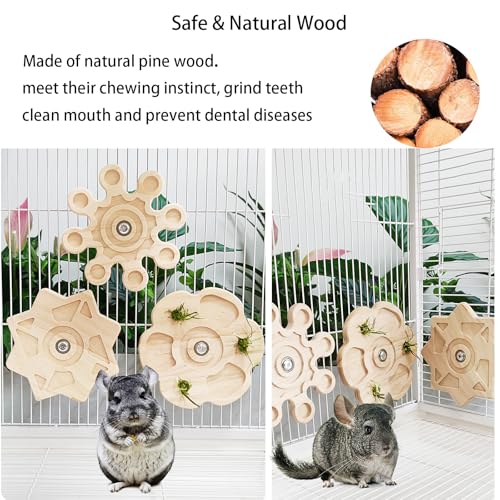 Chinchilla Chew Toys - Natural Wood Rotating Cage Accessories for Teeth Grinding | Interactive Hanging Exercise Toy with Safe Chew Design | Chinchilla Cage Toys for Playtime & Dental Health - color: Snow
