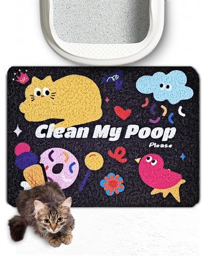 Lukamoo® Cute Cat Litter Mat (24’’x16’’), for Kitty Litter & Cat Litter Box, Independent Artist Designed [Neon Neko Series] (Big Family)