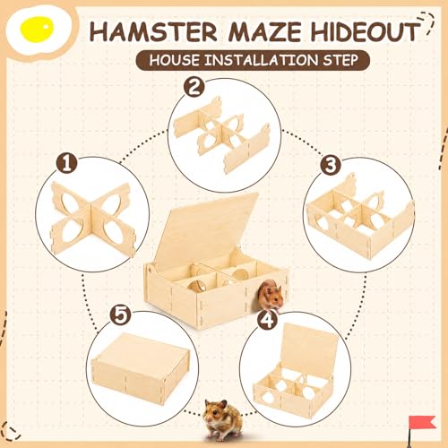 BreezeHug 4 Pcs Hamster Cage Accessories Hamster Platform Hideout Wooden Tunnel Ladder Playhouse Game Climbing Toy with Platform for Pets Dwarf Syrian Mice Degus Gerbils Squirrel(Enclosure) - style: Enclosure