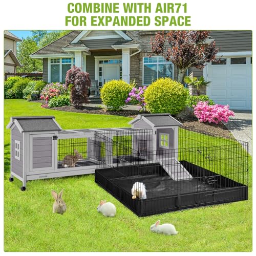 GUTINNEEN Rabbit Hutch Outdoor with Run, Bunny Cage on Wheels, 10.4 ft² Guinea Pig House, No-Leak Pull-Out Trays - size: 80.1"L x 22.8"W x 28.6"H