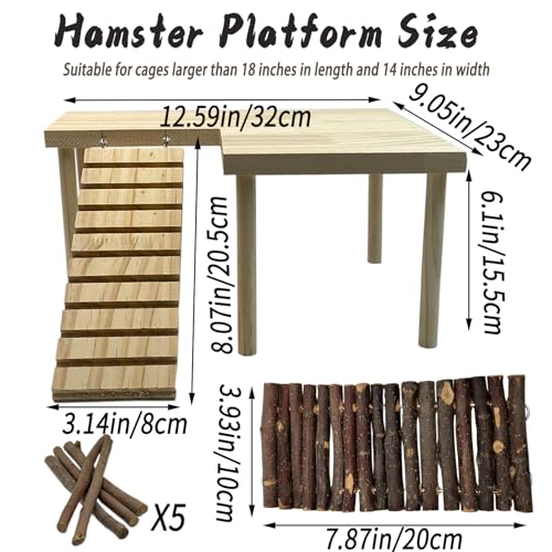 Wooden Hamster Platform with Legs, Large Syrian Hamsters Climbing Platforms with Ramp Kit Wood Ladder Bridge Rat Playing Toy Standing Table Gerbil Cage Accessories - size: Large