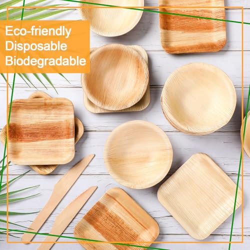 50 Pcs Disposable Palm Leaf Bowls Plates Set for Rabbits 4", Sturdy Bamboo Party Bowls Decorative Compostable Tableware for Bunnies Birthday Outdoor BBQ Picnic Wedding