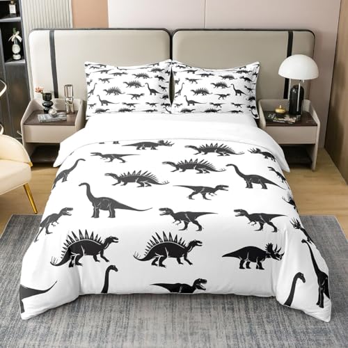 100% Cotton Dinosaur Duvet Cover Dino Silhouettes Bedding Set Twin Size, Wildlife Animals Black White Comforter Cover For Kids Boys Teens Adult Bedroom Decor Dinosaurs Quilt Cover 1 Pillowcase - color: Multi 08, size: Twin (No Comforter)