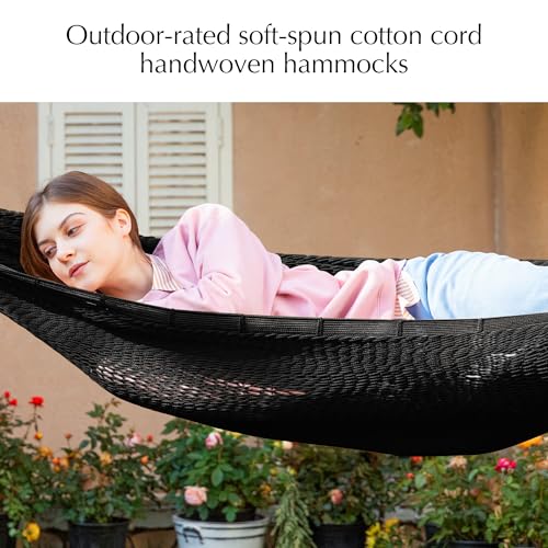Handwoven Rope Mayan Hammock for Outside, 600 lbs Capacity | 2 Person, Portable Carrying Bag, Easy-Used Tree Straps, Carabiners, Soft Fabric, Patio (Sombra Negra, X-Large) - color: Sombra Negra, size: X-Large