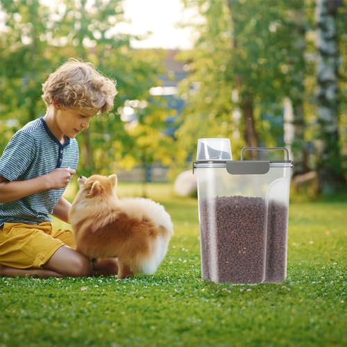 LEAWALK 5-7Lbs Cat Dog Pet Food Storage Container with Large Nozzle Design/4 Safety Buckles/Double-Layer Sealing Strips/Handle/Measuring Cup is Easy to Clean and Does -Khaki - color: Khaki, size: 5L-1pack