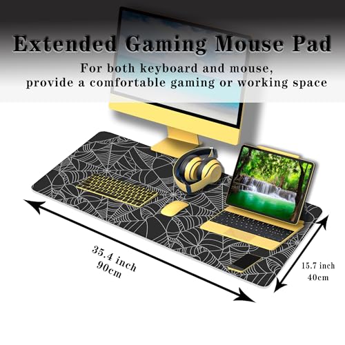 Gaming Mat Black Long Mousepad, Desktop Pad Big Mouse Pads Desk Mouse Pad, Computer Pad Non-Slip Rubber Base Waterproof with Stitched Edges, 35.4" X 15.7" Spider Web - color: Spider Web