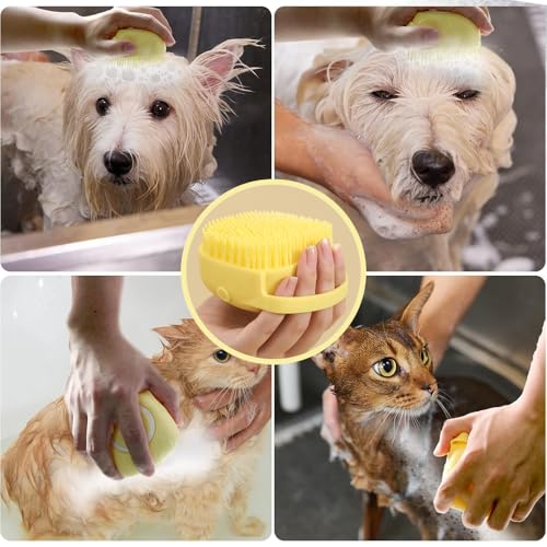 TPE Pet Bath Brush Yellow Dog And Cat Grooming Scrubber Soft Massage Cleaning Tool 3.3 x 2.2 x 3.1 Inch - color: Yellow