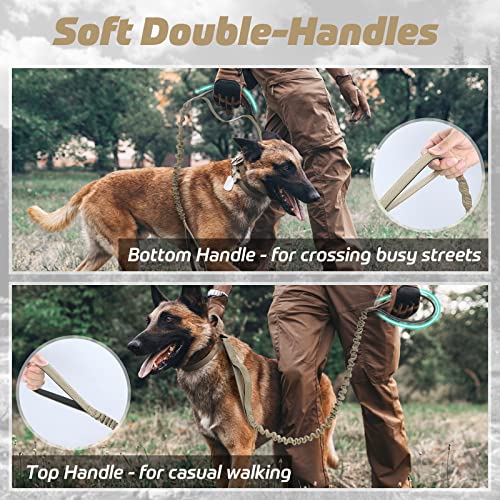 rabbitgoo Tactical Dog Leash, Heavy Duty Training Bungee Lead | Military Leash with 2 Padded Control Handles for Medium Large Dogs, No Pull for Shock Absorption, Reflective, Brown, 6FT - color: Brown, size: Max: 6ft