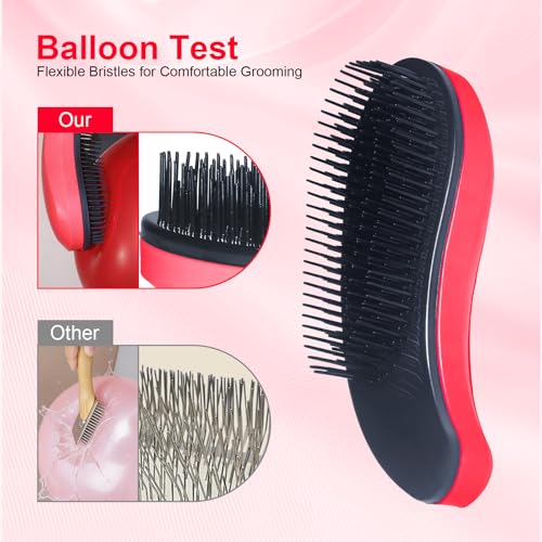 Small Dog Brush, Skin-friendly Soft Bristles (Rose Red) | Puppy Hair Brush, Massage and Bath Supplies, Pet Grooming Tool for Teddy, Yorkies, Maltese, Shih Tzu, Chihuahua - color: Rose Red