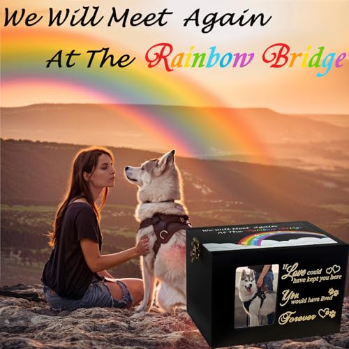 Solid Wood Pet Urns for Dog or Cat Ashes,Rainbow Bridge Memorial | Small Dog Urn for Ashes Keepsake, Dog Cremation Ashes Box with Photo Frame&Black Flannel Lining, Pet Loss Remembrance Gift - size: Small - Capacity 60 Cubic Inches