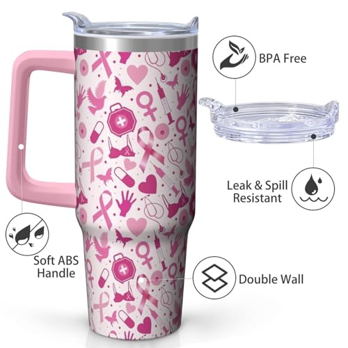 30oz Breast Cancer Awareness Stainless Steel Tumbler with Handle and Straw,Pink Ribbon Mug Cup Water Bottle with Lid and Straw, Patients Survivor Women Gifts - color: Cancer2