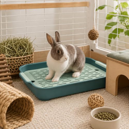 Garneck Guinea Pig Litter Box Rabbit Toilet Tray: Bunny Cage Litter Pan with Grid for Small Animal Potty Training Pet Toilet for Guinea Pig Rabbit Ferret Easy Clean