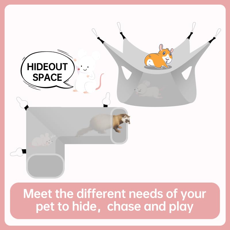 Rat Ferret Hammock Toys Cage Accessories, Guinea Pig Hideout Tunnel, Warm Bed for Rat Ferret Guinea Pig Sleep Hide and Play (1.Hammock+Corner Tunnel) - color: 1.Hammock+corner tunnel